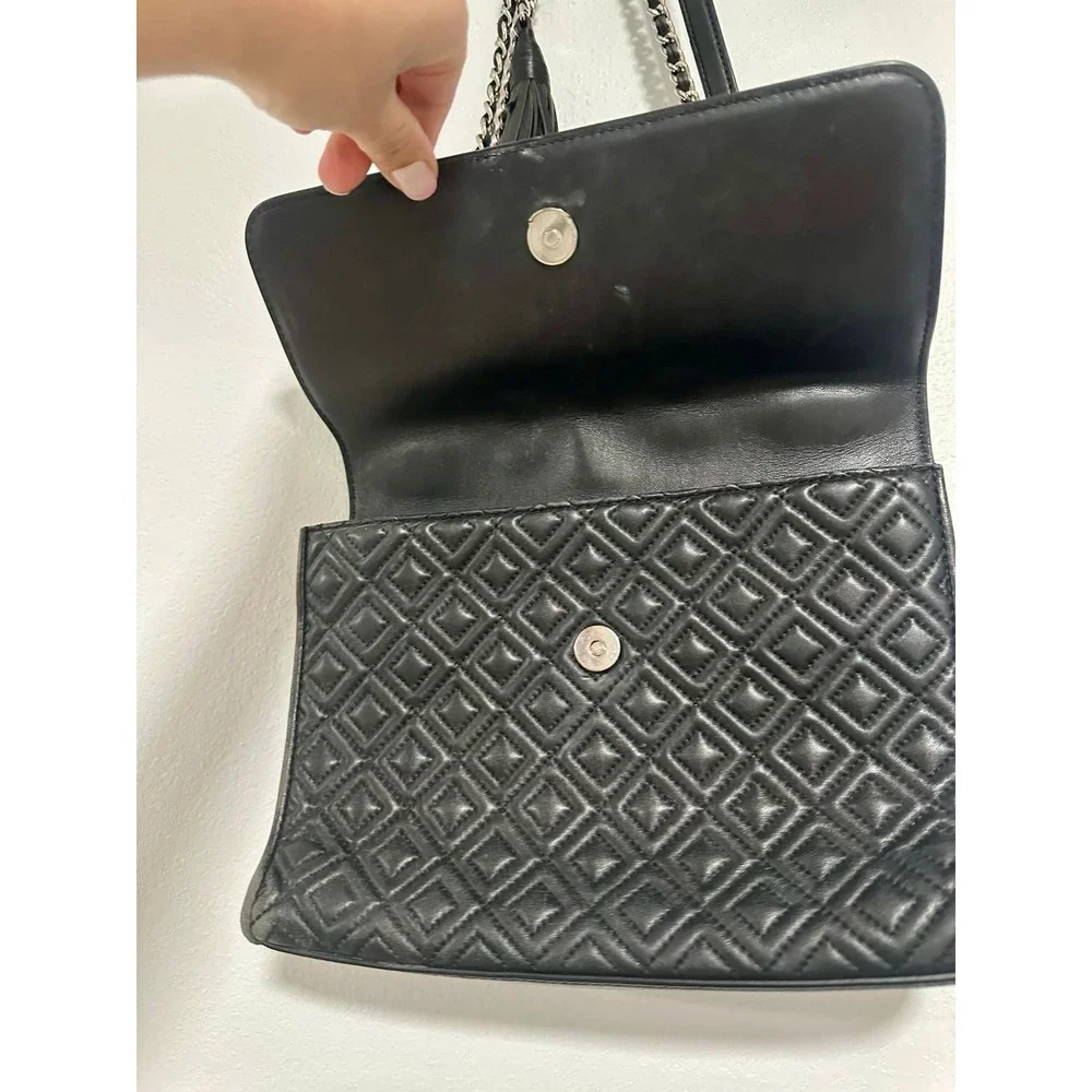 Tory Burch Kira Quilted Black‎ Leather Convertible Chain Shoulder Bag